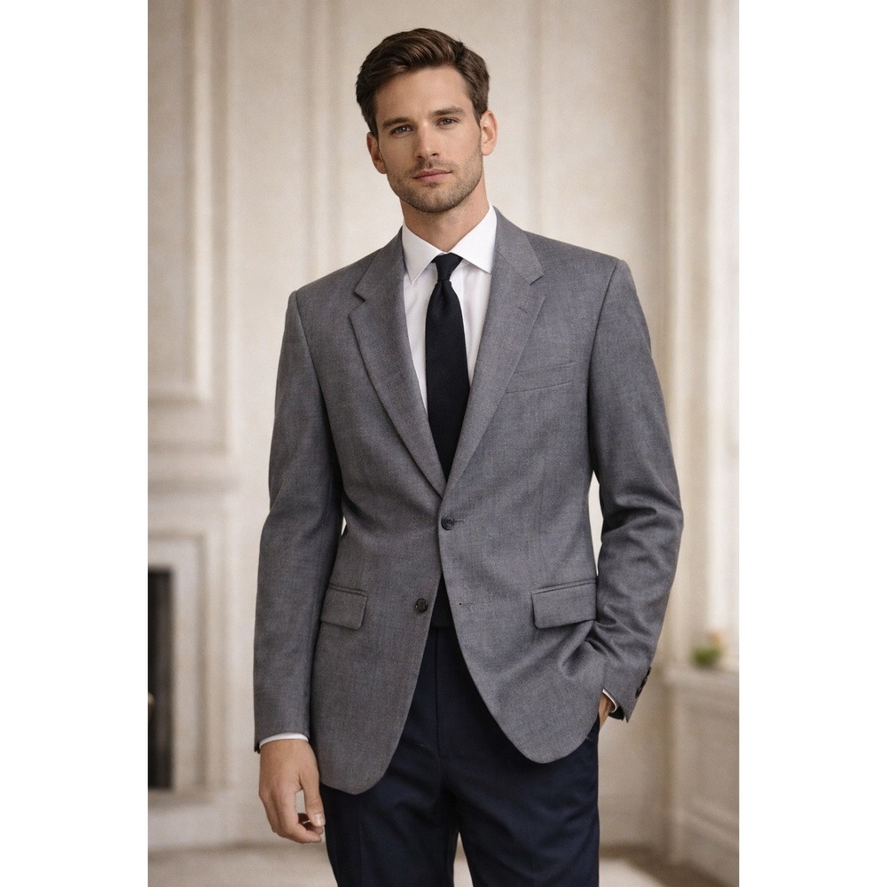 Oscar de la Renta Gray Wool Blazer Mens 40R Tailored Sport Coat